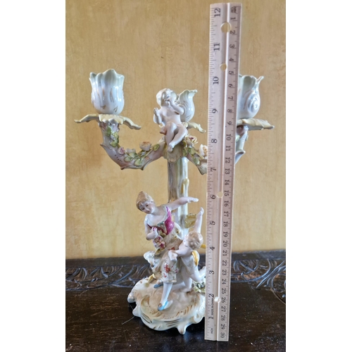 66 - Pair of Depose Austrian Porcelain Three-Branch Candelabras, Height 25cm