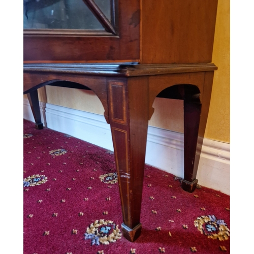 73 - Edwardian Inlaid Mahogany Two Door Display Cabinet with Swag and Tails Details, H:186cm x W:98cm x D... 