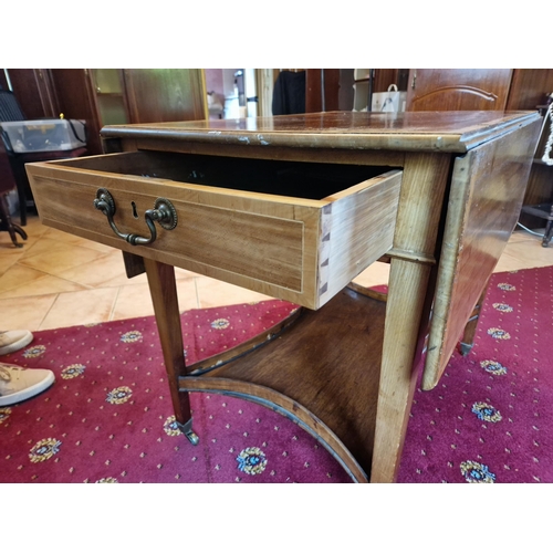 79 - Edwardian Inlaid Two Tier Drop Leaf Table on Castors with Single Drawer, H:70 x W:106 x D:81cm Fully... 