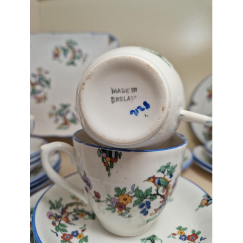 90 - 37pcs Bird and Floral English Tea ware