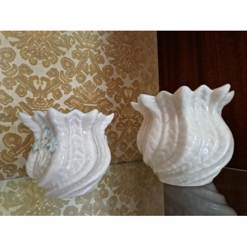 93 - Lot of 2x Two Belleek Vases, 8.5cm and 10.5cm Tall