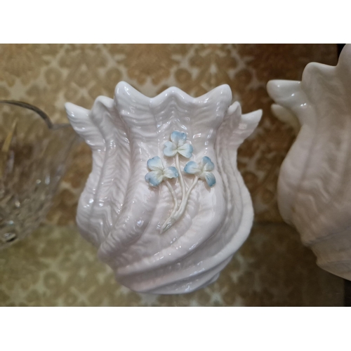 93 - Lot of 2x Two Belleek Vases, 8.5cm and 10.5cm Tall