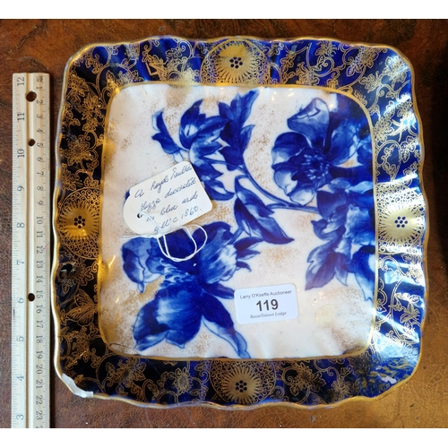 119 - Royal Doulton Tazza Blue and Gilt Decoration Circa 1860, 21 x 21cm (small chip on edge)