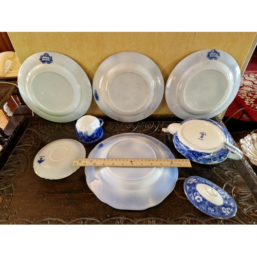 124 - Four Blue & White Dishes, Largest 28cm/11