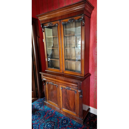 138 - Victorian Mahogany Two Door Bookcase, H:215cm x W:115cm x D:45cm