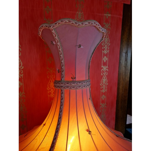 142 - Brass Table Lamp and Shade, H:95 x D:56cm overall