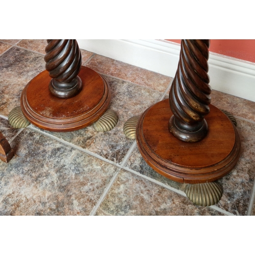 149 - Pair of Brass Bound Mahogany Pedestal Plant Stands, H:76cm x D:35cm