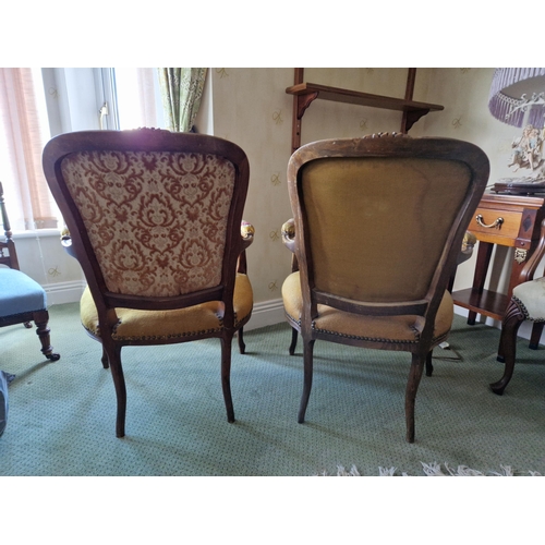 171 - Pair of French Style Tapestry Armchairs with Velour Back. H:85 x W:58cm, Seat Height 45cm