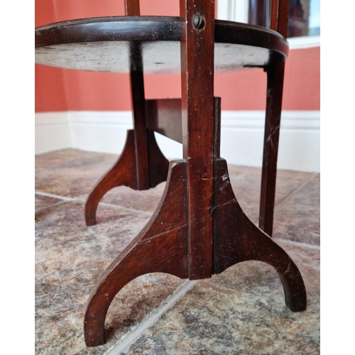 153 - Three Tier Inlaid Mahogany Folding Cake Stand, H:90 x W:27.5cm