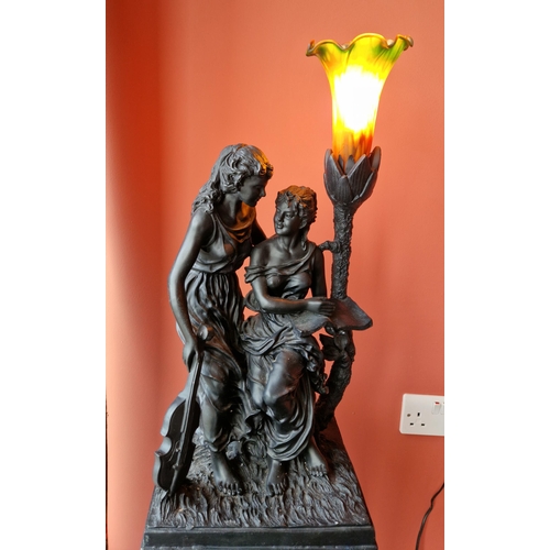 154 - Bronze Effect Cast Metal Figurative Table Lamp, H:54 x W:25 x D:21cm