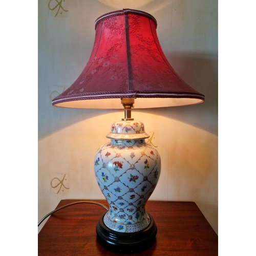 174 - Porcelain Table Lamp with Shade, Height 46cm