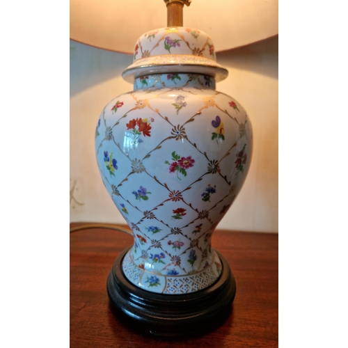 174 - Porcelain Table Lamp with Shade, Height 46cm