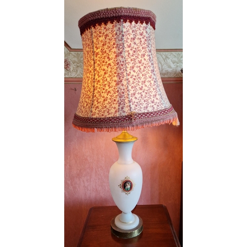 180 - Pair of Glass Bedside Lamps and Shades with Motif, Height 80cm