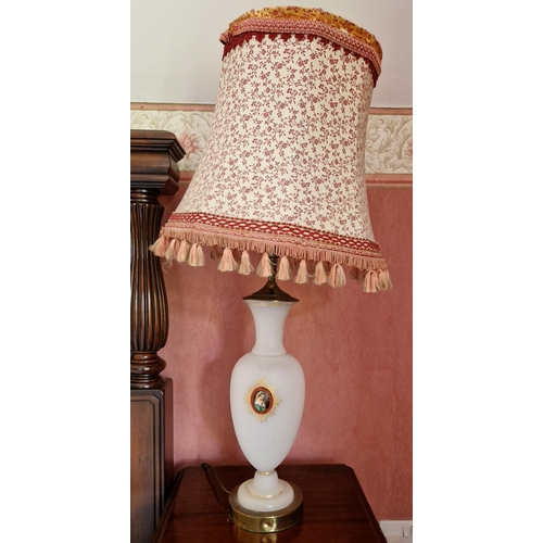 180 - Pair of Glass Bedside Lamps and Shades with Motif, Height 80cm