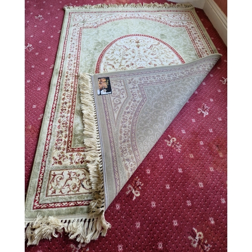 183 - Antiqua Silk Effect Rug Green and Wine Tones, L:183 x W:120cm