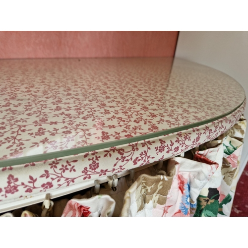 190 - Half Moon Dressing Table with Glass Top and curtain front, H:79 x W:155 x D:45cm