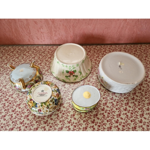 191 - Four Continental Porcelain Lidded Trinket Boxes and A Crown Devon Lidded Trinket Box