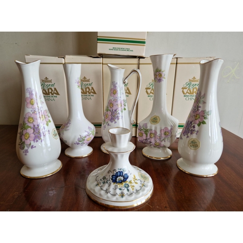 263 - Collection of Five Royal Tara Bug Vases and a Candle Holder, in Original Boxes.