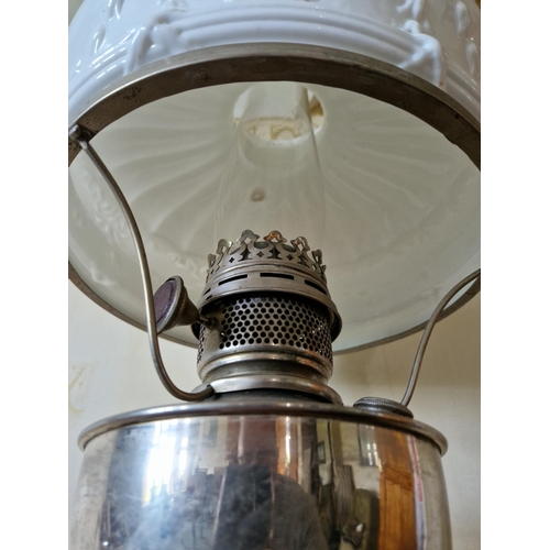 225 - 1930's Famos 120 C.P. Chrome Oil Lamp (Foreign) with Bone China Shade and Glass Flute. Overall Heigh... 