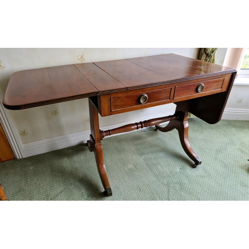 246 - Mahogany Two Drawer Sofa Table on Castors. H:73 x W:86/160 x D:60cm