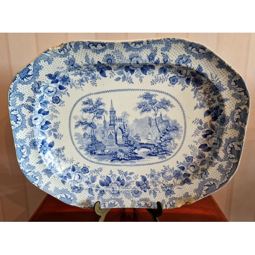 249 - Lot of Two Blue and White Stoneware Meat Plates, Largest L:50 x W:40cm, Smallest L:49 x W:37cm