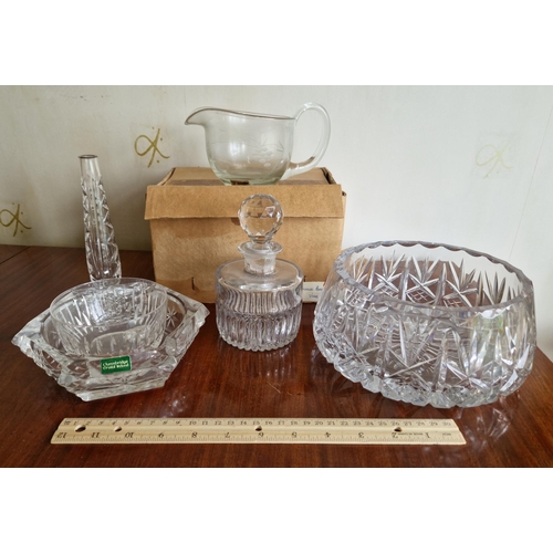 266 - Six Pieces of Assorted Cut Glass to include Dusike Irish Handcut  Vine Sauce Boat, Bowl, Tulip vase ... 