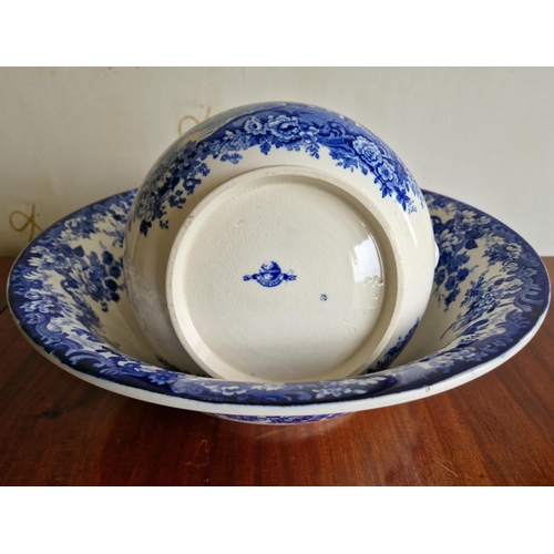 270 - Minton Blue and White Porcelain Basin & Ewer, H:25 x D:38cm overall