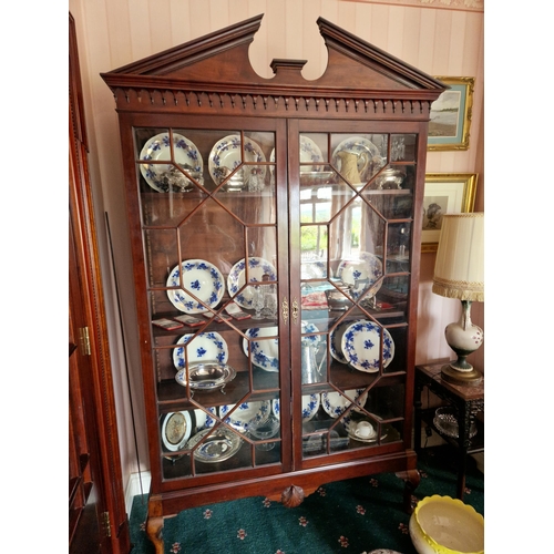 342 - Large Two Door Mahogany Display Cabinet, H:220 x W:130 x D:34cm