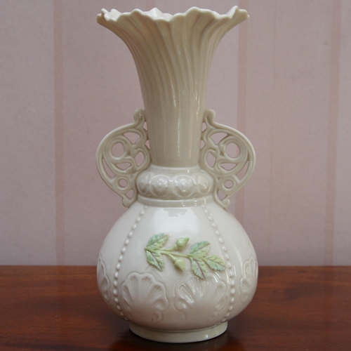 347 - Belleek Floral Twin Handles Vase, Height 23cm