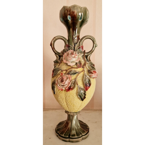 368 - Porcelain Twin Handled Vase, Height 30cm (with some repair)