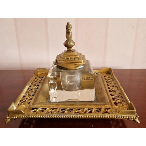 389 - Inkwell on Gilded Tray (small chip on glass container)