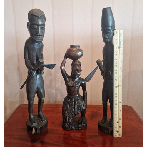 411 - Three Carved Wooden Tribal Figures, Tallest 37cm in Height  (small damage to one - see image)