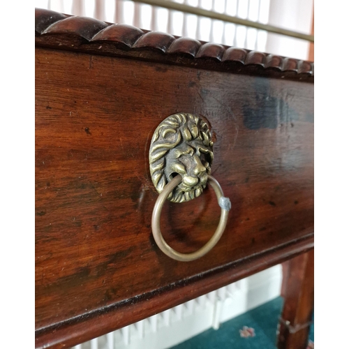 430 - Antique Georgian Mahogany Side Table with Brass Gallery, Brass Lion Ring Pull Handles and Lion Paw F... 