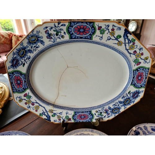 451 - Meat Dish and 8x Assorted Blue and White Plates