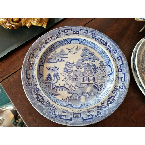 451 - Meat Dish and 8x Assorted Blue and White Plates