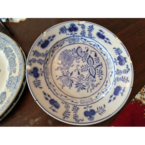 451 - Meat Dish and 8x Assorted Blue and White Plates