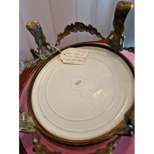 458 - 19th Century Porcelain Dish with Hand Painted Classical Scene in Brass Mount, H:10 x D:32cm