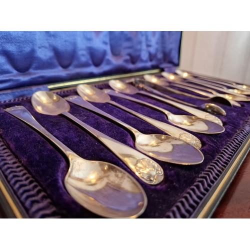 463 - Case of 12 Silver Plate Tea Spoons and Sugar Tongs