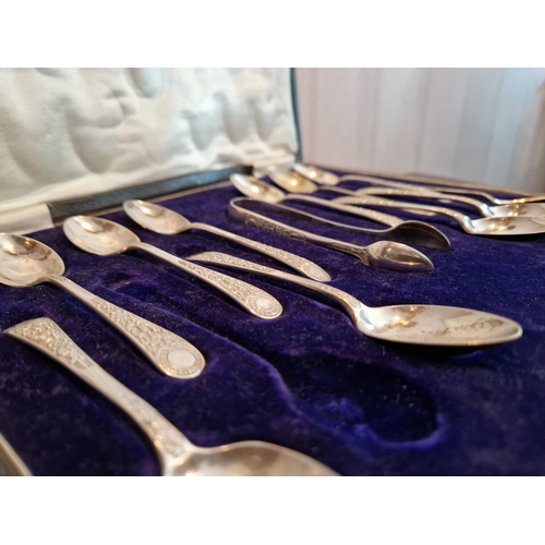 464 - Case of 11 Silver Plated Tea Spoons and Sugar Tongs