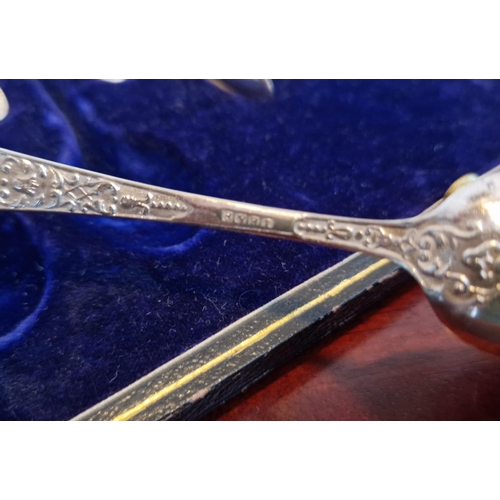 464 - Case of 11 Silver Plated Tea Spoons and Sugar Tongs