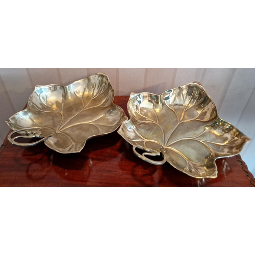 465 - Pair of EPNS Leaf Shaped Dishes L: 28cm x W: 25.5cm