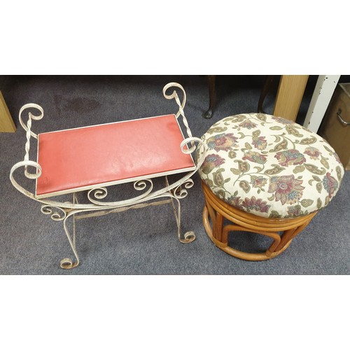 747 - Wrought Iron Stool and Bamboo Stool