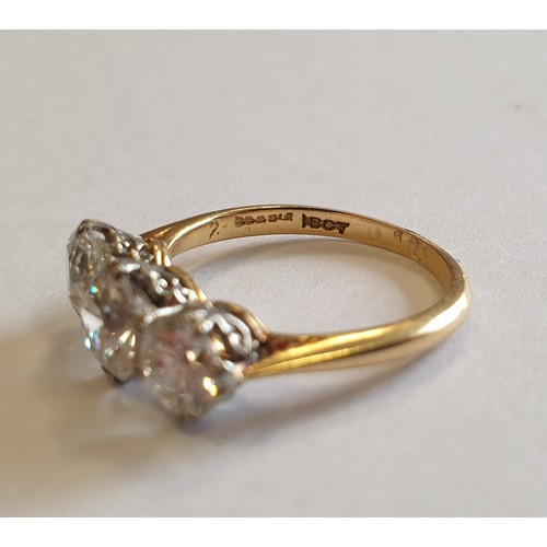 484 - 18ct Gold Antique Diamond Three Stone Ring, 2.4ct, Clarity: P1, Size: M 1/2