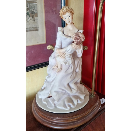 13 - Capodimonte Style Porcelain Table Lamp with Shade depicting a Mother and Child. Height 70cm