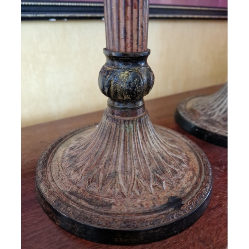 14 - Pair of Iron Candlesticks with Corinthian Column Design, H:31 x D:14cm