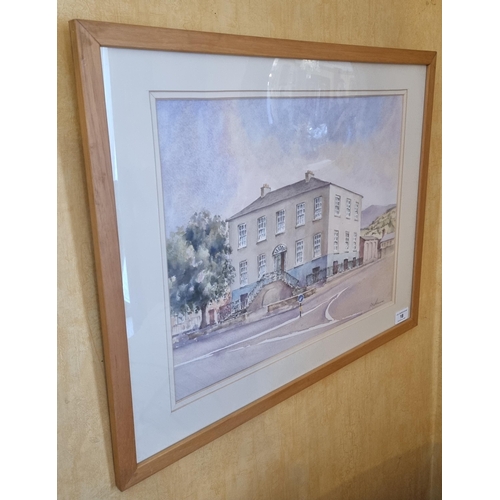 18 - Framed Watercolour by R. O'Shea depicting The Denis Lacey Memorial Hall, Clonmel. H:56 x W:45cm