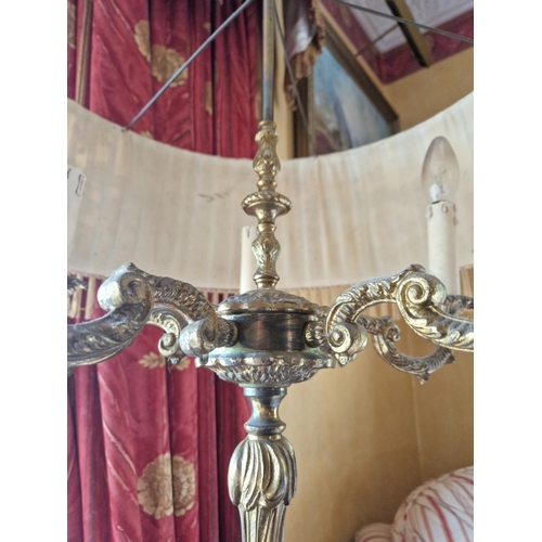 20 - Brass Five Branch Standard Lamp with Pleated Shade and Tassels. Height 167cm, Diameter at Base 47cm.... 