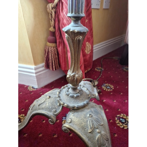 20 - Brass Five Branch Standard Lamp with Pleated Shade and Tassels. Height 167cm, Diameter at Base 47cm.... 