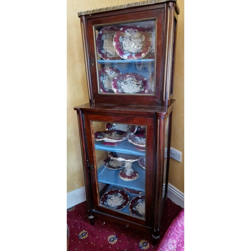 25 - Antique Two Tier Display Cabinet with Brass Gallery, H: 143cm x W: 56cm x D: 41cm
