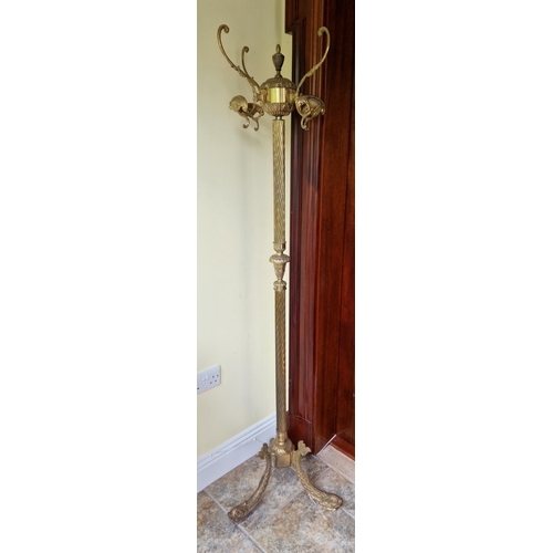 3 - Antique Tall Brass Hat and Coat Stand with fish detail on legs, H:167 x D:39cm